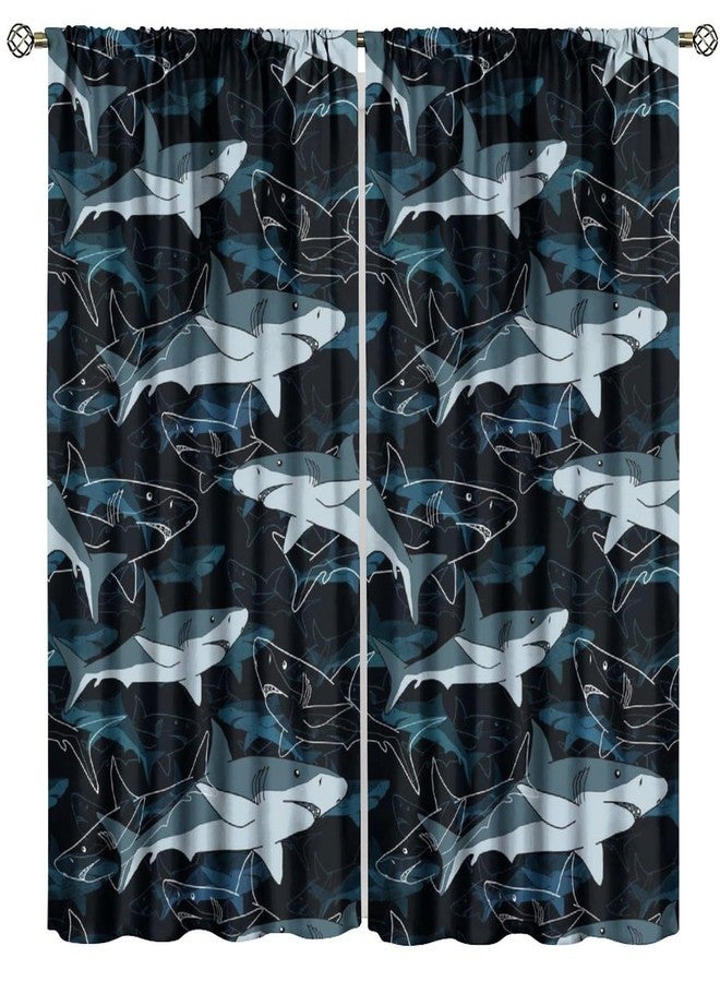 LOMADIA Shark Kids Curtain, Ocean Animal Blackout Curtains, Sea Fish Pattern Window Treatments Drapes for Nursery Kid Boys Room Children Bedroom Decor 21" W x 45" L (Pack of 2) - Image 2
